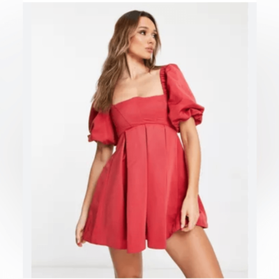 ASOS DESIGN structured prom mini dress with curved neckline in red Size 12 | eBay ASOS DESIGN structured prom mini dress with curved neckline in red Size 12 | eBay