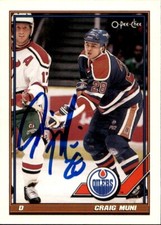 Craig Muni Signed 1991/92 O-Pee-Chee Card #479 Edmonton Oilers