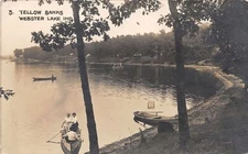 J40/ Webster Lake Indiana RPPC Postcard c1910 Yellow Banks Boats  36