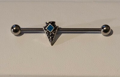 Turquoie Enamel Center Tribal Arrow 316L Surgical Steel Industrial Barbell