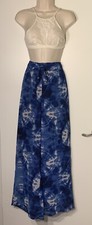 Women  s Vintage Retro Boho Blue Tie Dye Sheer Chiffon Palazzo Pants, Size L