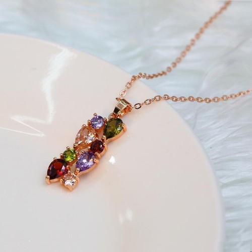 FLower Mona Lisa Amethyst Peridot Morganite Rose Gold Plated Necklace Pendants - Picture 3 of 6