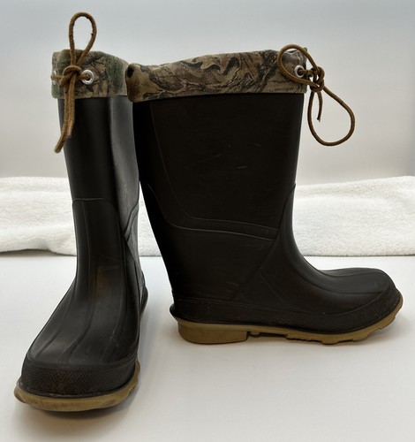LACROSSE Youth Sz (2) Brown-Camo Tie Pull On Rubber CAMO Hunting Mud Boots GUC - 第 1/12 張圖片