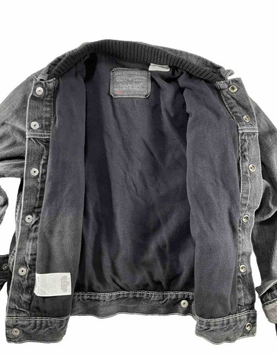 Levi's Boys Trucker Jacket Jean Denim Fleece Lined Snap Button Black Kids L - Picture 4 of 4