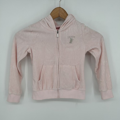 Juicy Couture Girls Pink Full Zip Velour Hoodie Rhinestone Bling Size 5 - Picture 2 of 11