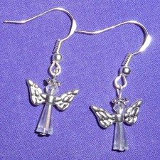 ANGEL BEADED EARRINGS, Small - Crystal/Pewter/Sterling Silver Ear Wires or GP 