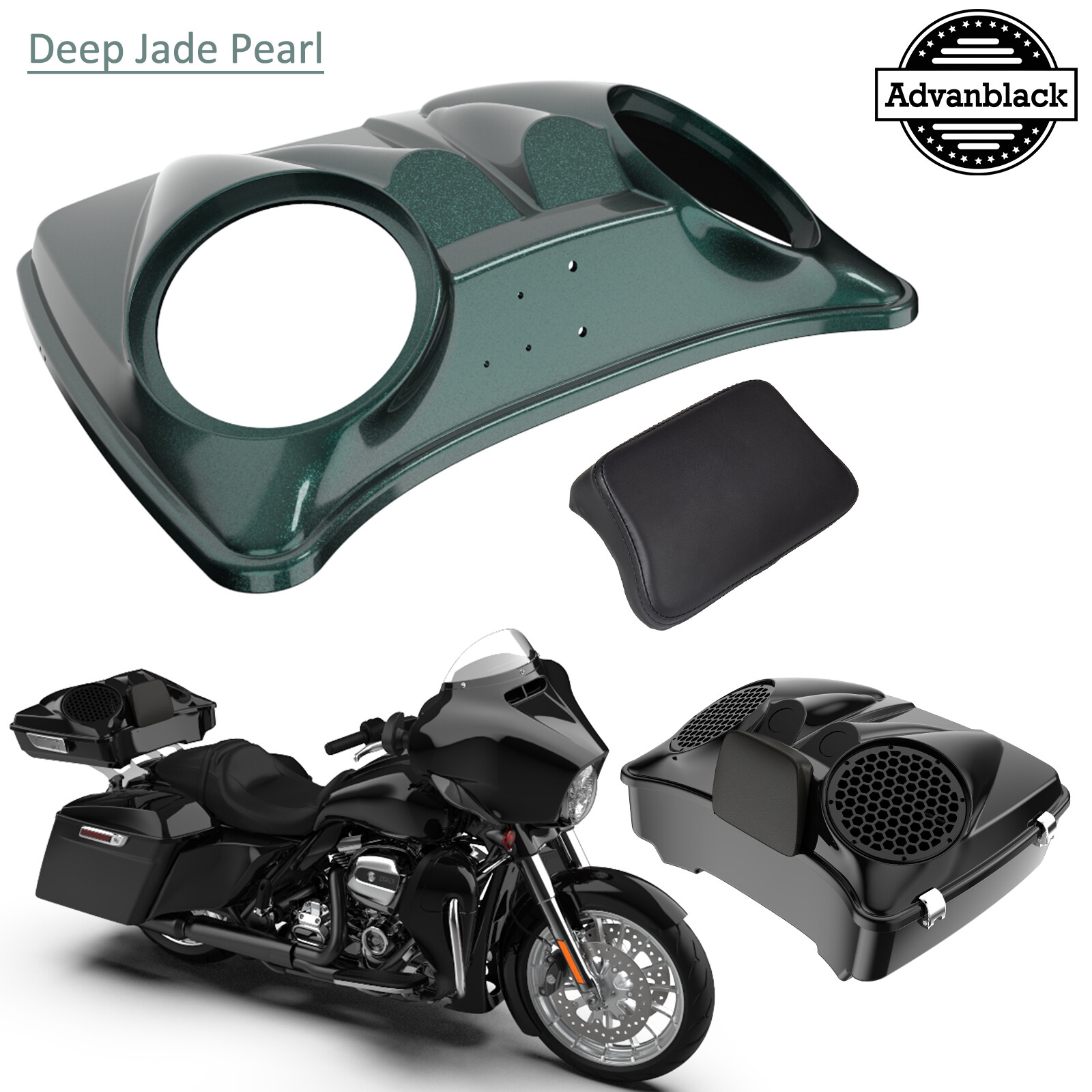Dual 8'' Speaker Lids DEEP JADE PEARL For Harley Razor, Chopped & King