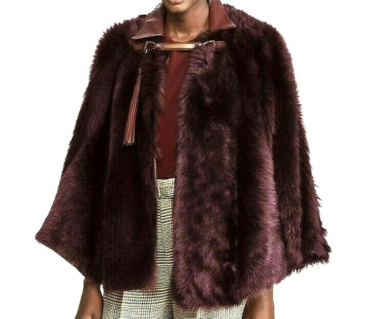 NEW Ralph Lauren PURPLE LABEL Collection Shearling Leather Cape Jacket 4 6 SMALL