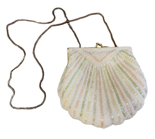 Antik Vintage 1950er Jahre Perlenmuschel schick Gold Kette Clutch Geldbörse - Bild 8 von 11