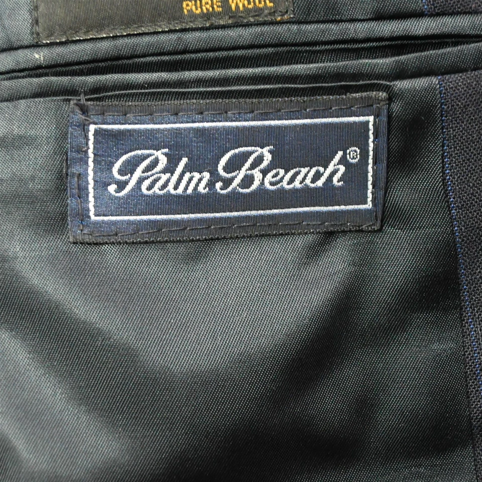 Casaco calça terno vintage Palm Beach feito nos EUA 44L 36x30 azul marinho listra larga lã jaqueta - Imagem 4 de 4