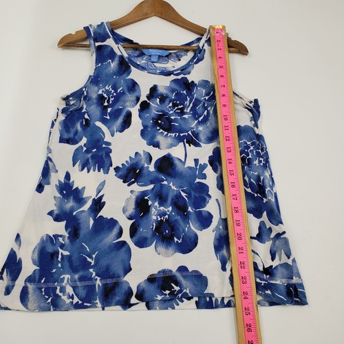 Camiseta sin mangas floral Simply Vera Wang para mujer azul blanco cuello redondo - Imagen 13 de 15