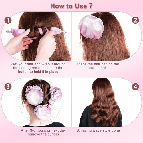 Heatless Hair Curler, 3 Sets/6 PCS Heatless Curling Set with Hair Caps, Soft No - Picture 5 of 7