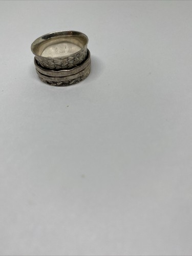 925 Sterling Silver Spinner Ring Meditation Handmade Textured Heart Size 8.5 - Picture 5 of 5