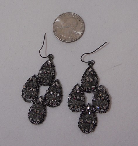 Michelle Ladies Earrings Black Teardrops Rhinestones Fashion Drop Dangle Hook - Picture 8 of 12