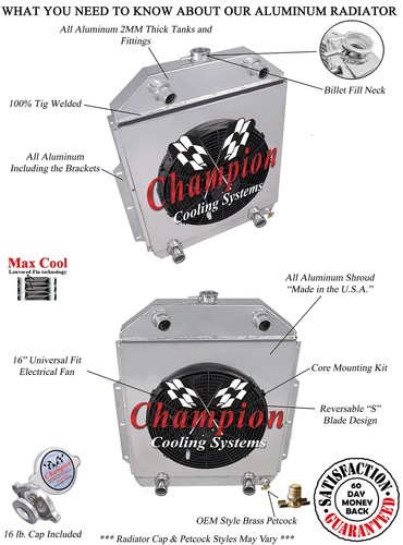 3Row Champion Radiator,16" SPAL HI-Peform Fan, Shroud 42-52 Ford Truck Flathead - Picture 3 of 7