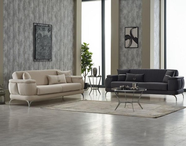 Garnitur Sofa Couch Polstersofa Dreisitzer Stoffsofa Grau Beige 2Tlg-image