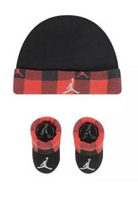 NIKE Jordan Box Set Baby Booties Hat Newborn 0-6 months Red Black Buffalo New