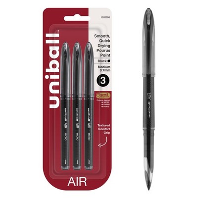 Uni-Ball Uni-Ball AIR Rollerball Pens Fine Point, 0.7mm, Black, 3 Pack