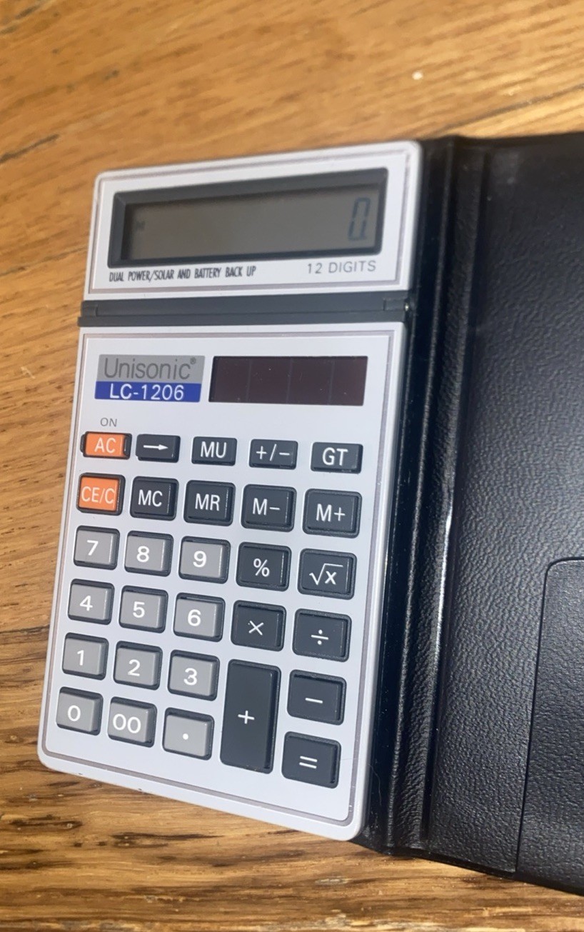 Vintage Calculator Unisonic 12 Digit Display LC 1206 Works Great w/ case
