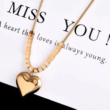 Fashion Woman Gold Plated Stainless Steel Heart Charm Cube Chain Necklace