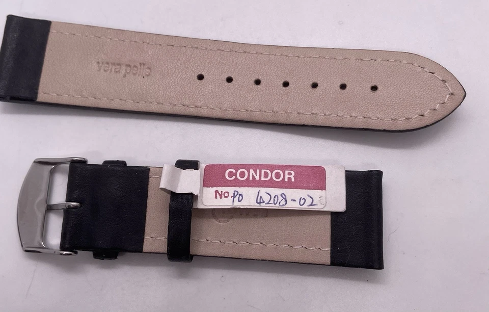 Новый ремешок для часов CONDOR Lowell черная кожа 22 мм ушки серебряная пряжка прошитая - Изображение 4 из 4