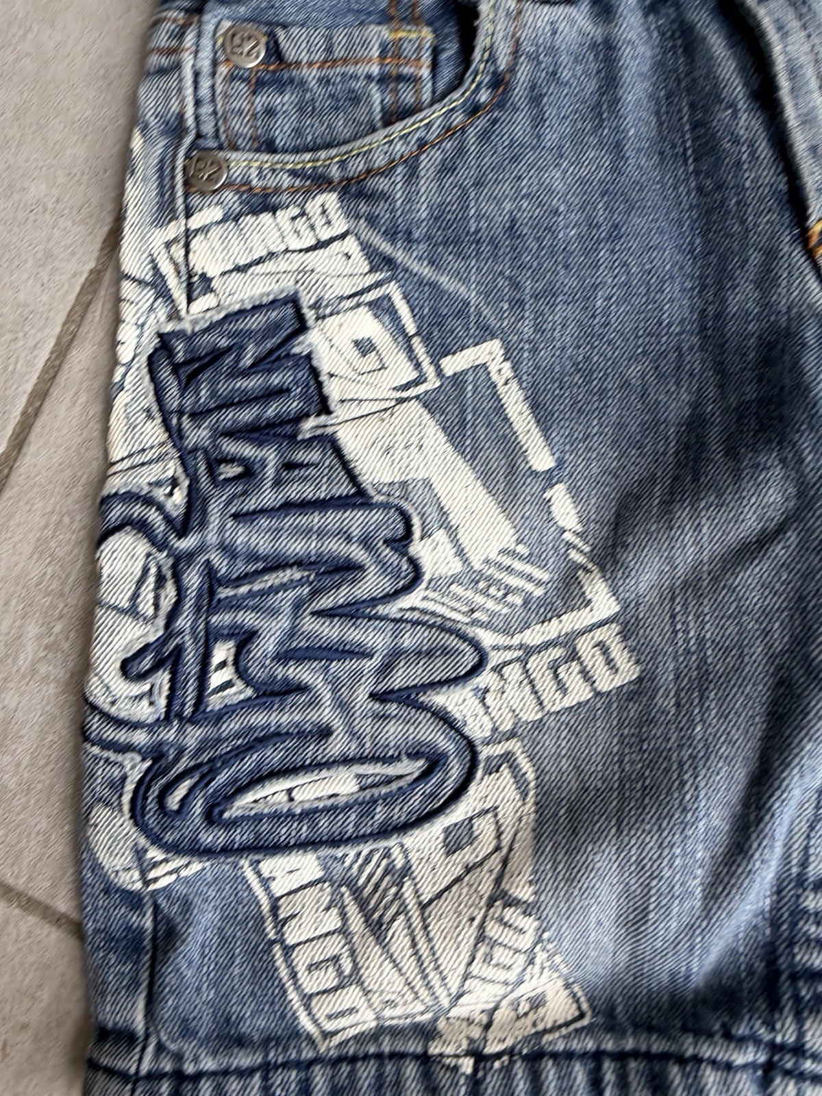 Y2K  Kids Denim Shorts Graffit Mango Skater Blue Boys Size 3 Rare 2000s image 2