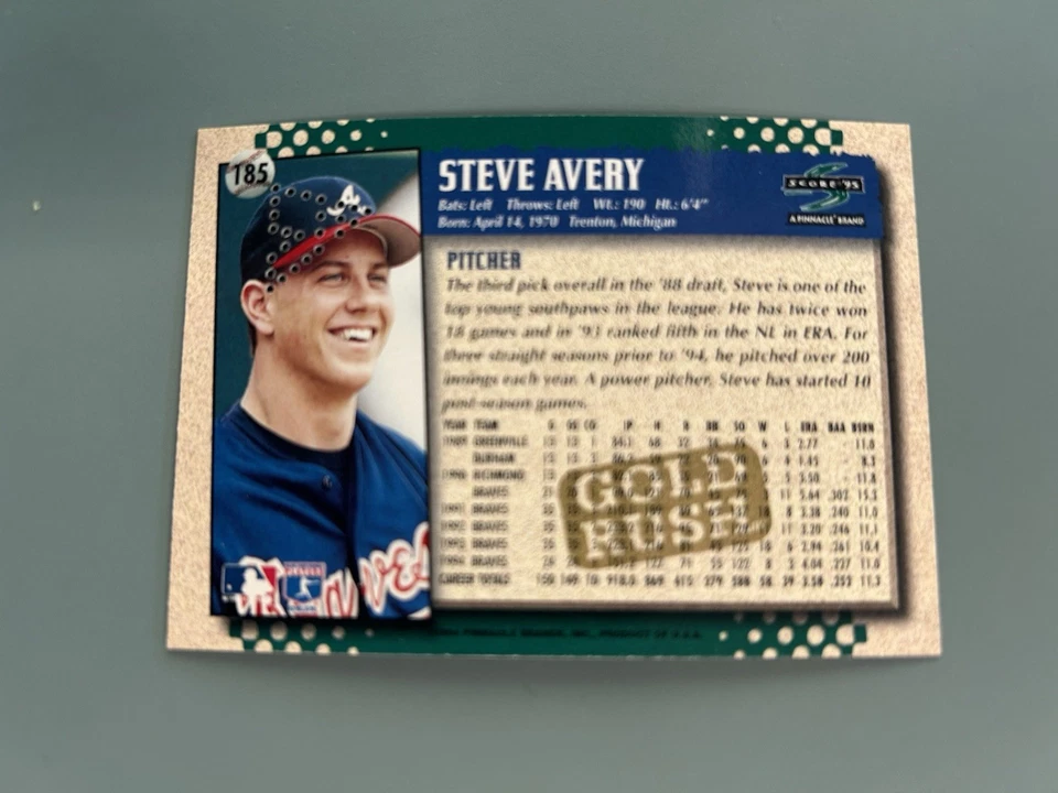 STEVE AVERY 1995 Score Gold Rush REDEEMED HOLE PUNCHED Card #185; Atlanta Braves - Image 2 of 2