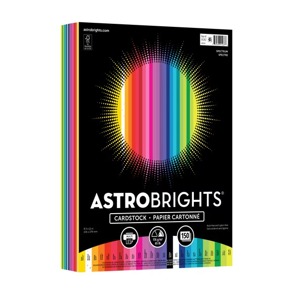 150 Sheets of Astrobrights Spectrum Cardstock Paper, 65 lbs/176 Gsm, 8.5" x 11"