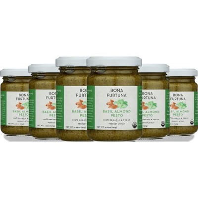 Bona Furtuna Basil Almond Pesto 4.94 Oz Organic Vegan Sauce 6 Pack