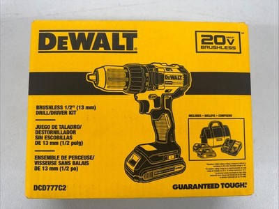DeWalt DCD777C2 20V MAX Brushless 1/2  Drill Driver Kit w/ 2 Batteries & Bag