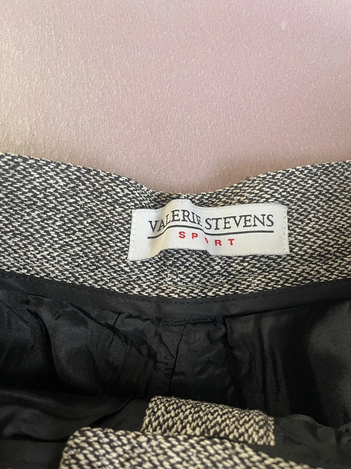 Pantalones deportivos Valerie Stevens para mujer 6 grises tweed lana mezcla seda plisados forrados Foto 4 de 4