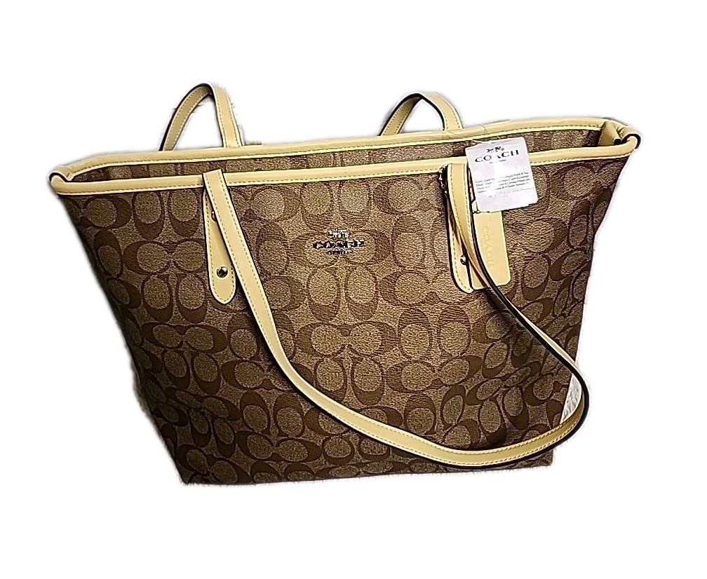 NWT Coach F58292 Luxury Signature City Zip Tote Bag Khaki x