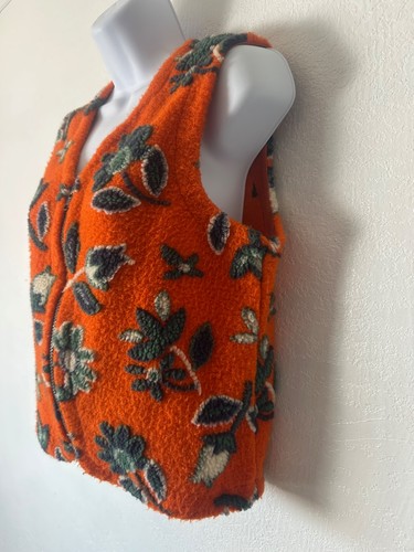 Vintage USA Fall Floral Zip-Up Fleece Vest All Over Print Orange Small - Picture 2 of 9