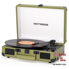 Vinyl Record Player with Bluetooth in/Out, Retro Portable Suitcase Olive Green