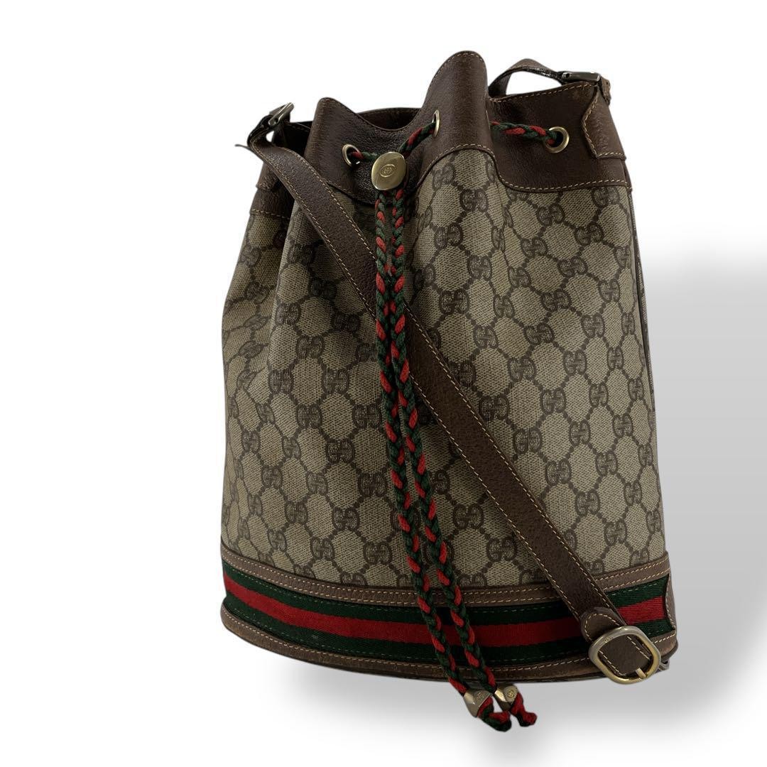 GUCCI Vintage GG Supreme Sherry Shoulder Bag PVC Beige F0708654