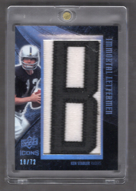 Ken Stabler Raiders 2008 Ud Icons Immortal Lettermen “b" 18/72 New Magnetic Case