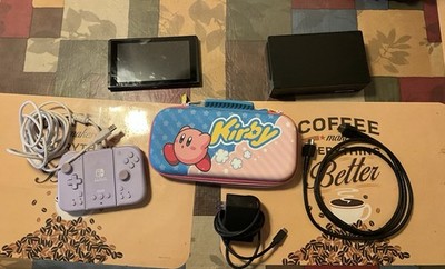 Nintendo Switch with Purple HORI Controllers Kirby Case Dock Charger HDMI