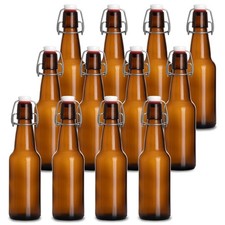 12oz Flip Top Amber Glass Beer Bottles for Home Brewing - Set of 12 with Flip...
