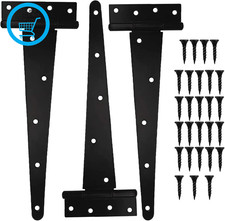 Image of 3 Pack Heavy Duty T Hinges, 16 Inch 400Mm - Black Metal Shed Tee Hinges with Scr