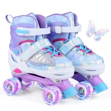 Kids Roller Skates 4 Sizes Adjustable Quad Skates with Light-up Wheels for