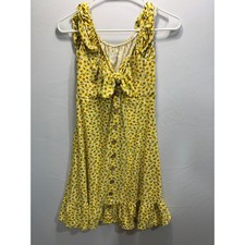 No Boundaries Sunflower Tie Front Button Down Dress Yellow Floral Juniors Large
