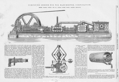 DEAKIN PARKER & CO Salford Compound Engine Antique Engineering Print 1875