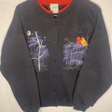 Vtg Artisans Sunschein Designs Winter Bird Cardigan Sweater Women  s L-XL Wrap