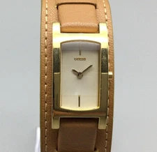 Guess Womens 17mm Watch Tan Leather Cuff Gold Tone G65583L New Battery