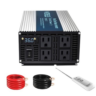2000W Pure Sine Wave Power Inverter 36V DC to 120VAC Camp remote 4AC US Sockets