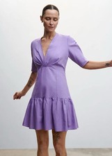 NWT MANGO FLUTED HEM DRESS Purple Size 2 XS