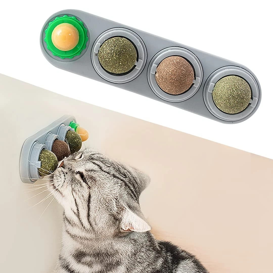 Potaroma 4 Catnip Silvervine Ball Toys, Extra Cat Energy Ball, Edible