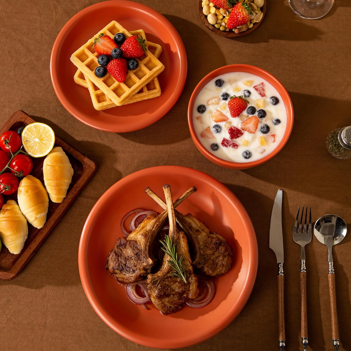 Rustic Terracotta Clay Dinnerware Set for 4, 12 Pieces, Microwave