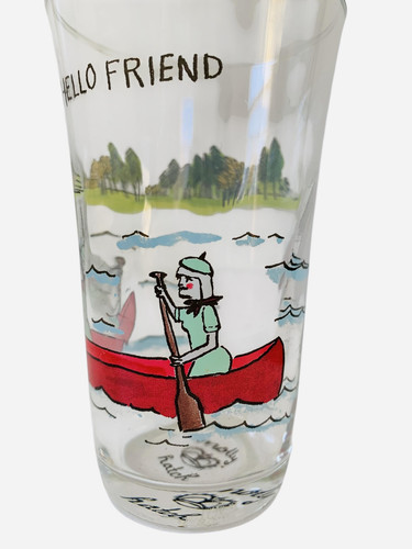 Anthropologie Molly Hatch "Hello Friend" Juice Glass Girls Canoeing