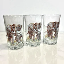 VTG Pasari Wildlife Safari Elephant with Baby Cocktail Glasses Barware Set of 3